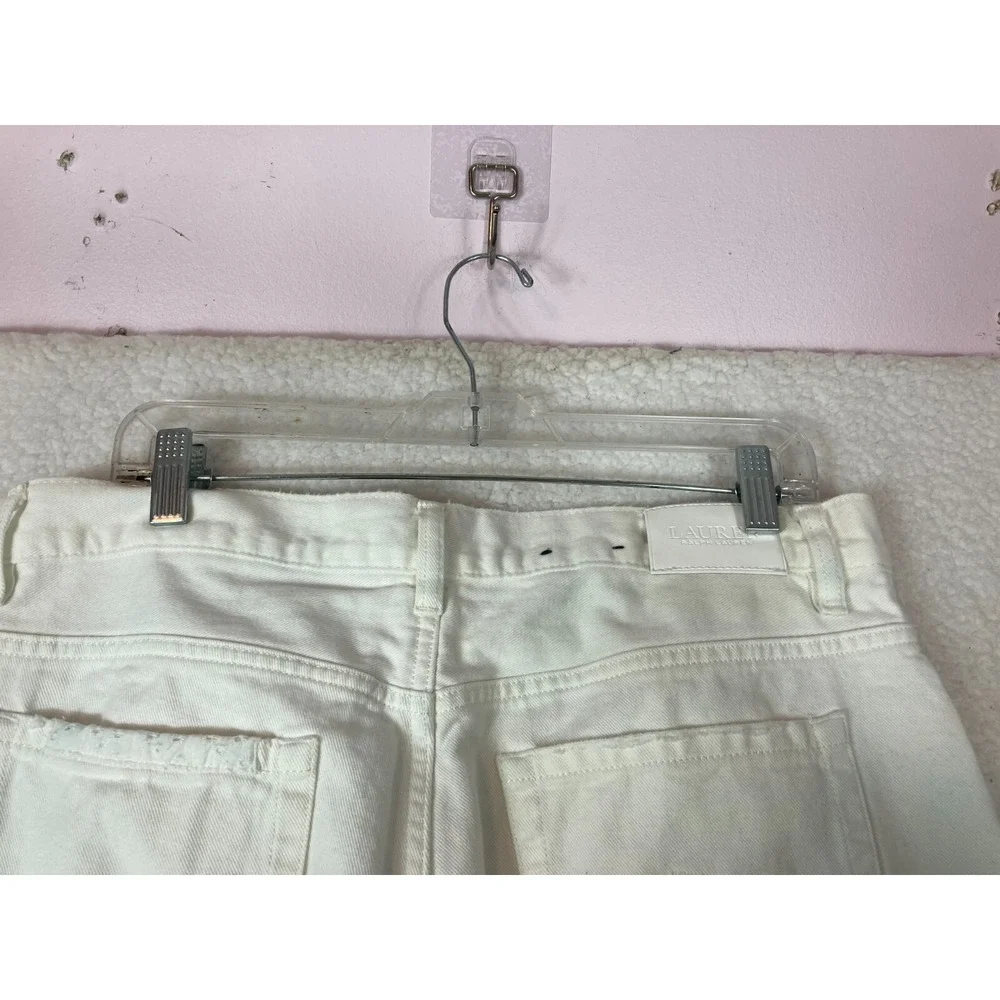 Lauren Ralph Lauren Pants Womens 12P White Cropped Distressed Embroidered Eyelet